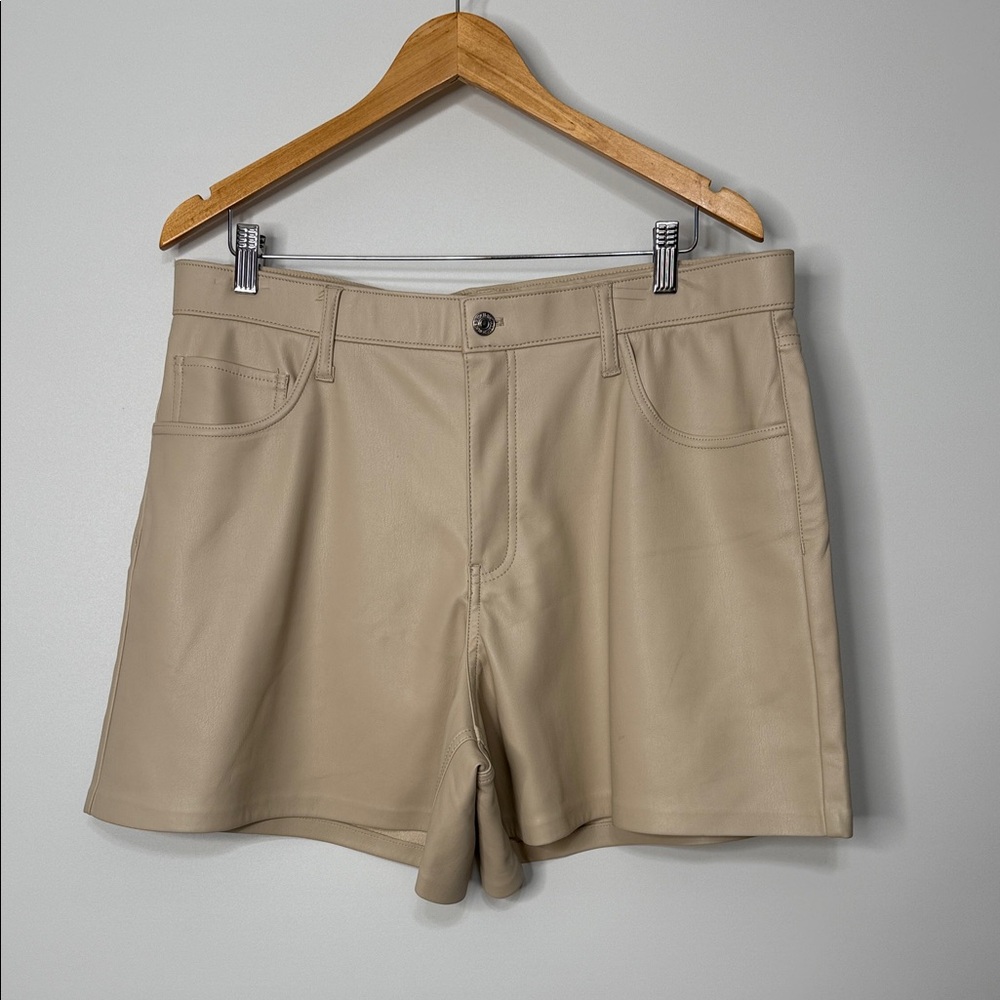 Abercrombie & Fitch High-Waist Faux Leather Shorts in Beige